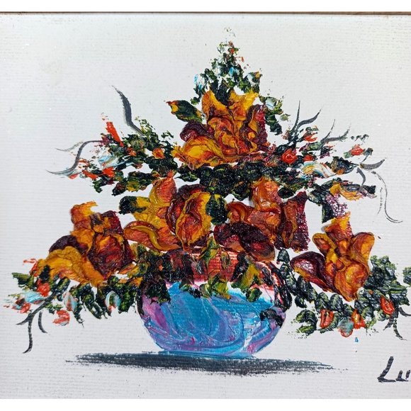 MCM Still Life Original Textured Oil Painting Roses Flowers Floral Arrangement - Picture 7 of 8